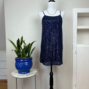Navy Blue Sequin Spaghetti Strap Mini Dress Party Event Eras Tour